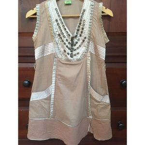 Ray Jewel Collar Sleeveless Blouse Beige - small